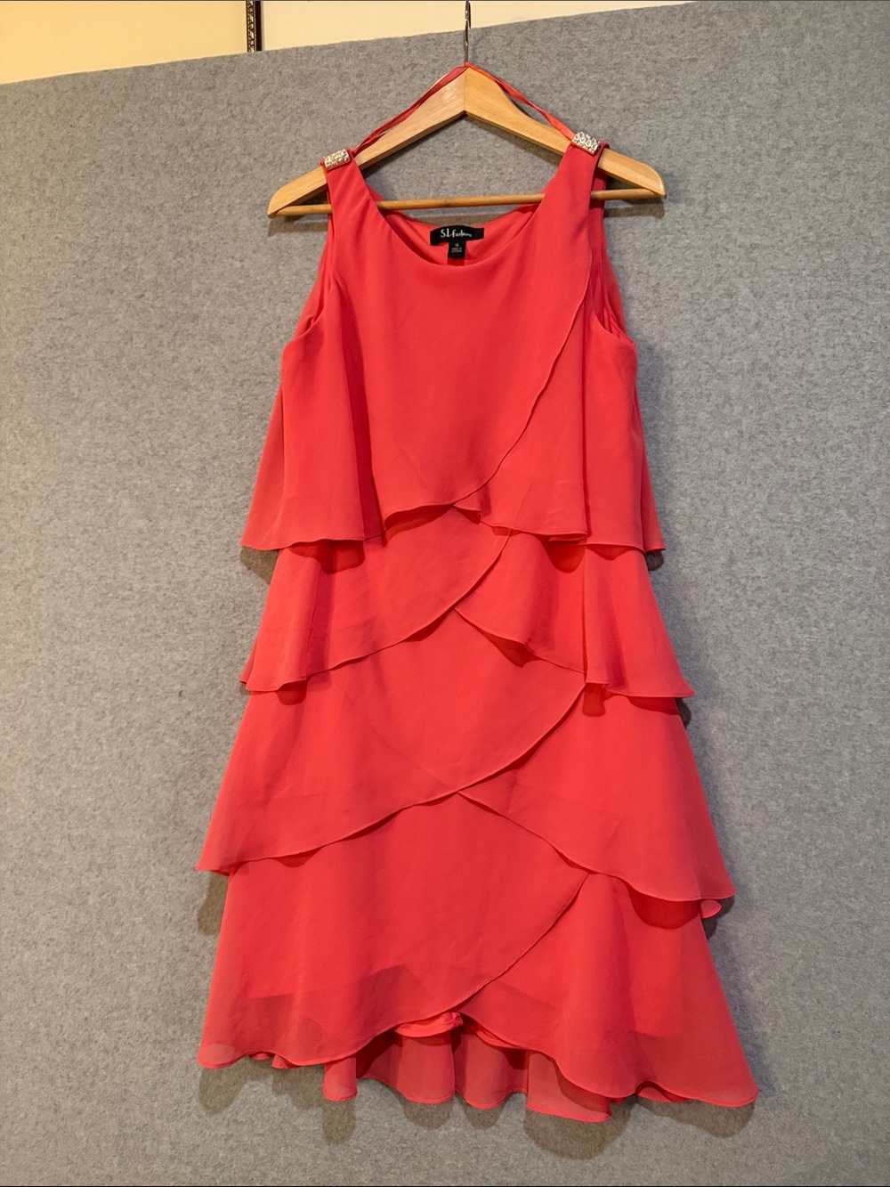 SL Fashions Pink Tiered Chiffon Midi Dress